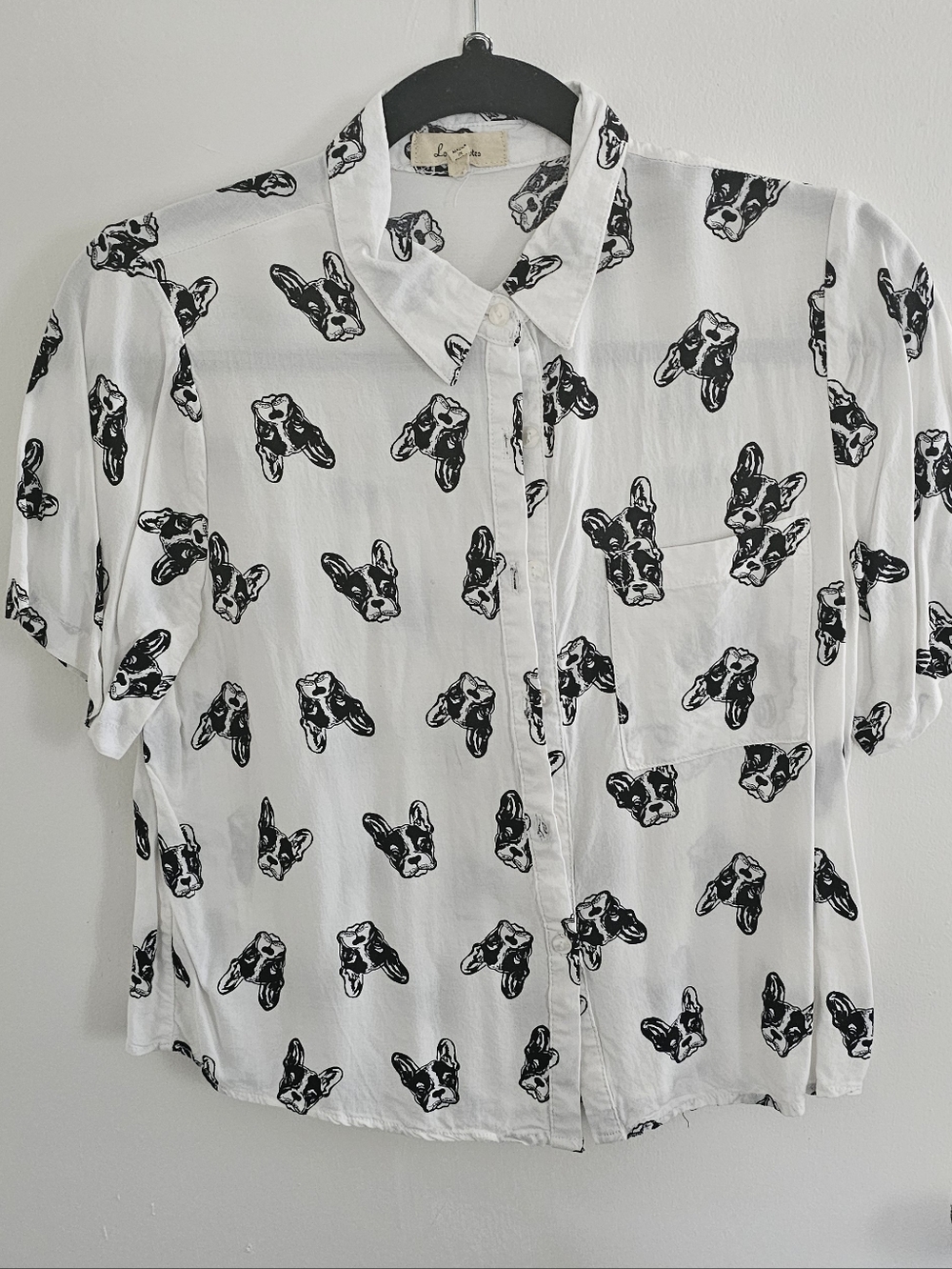 Love Notes White Shirt with Black Bulldog Print